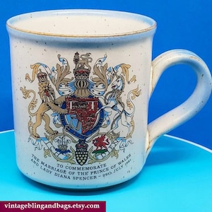 Vintage 1981 Charles and Diana wedding mug, Grayshott pottery 1981 royal wedding commemorative mug, royal memorabilia mug, Princess Diana