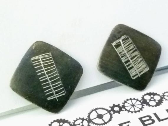 2cm Vintage abstract earrings 1960s abstract earrings engraved earrings 1960s abstract jewellery stainless steel earring 1960s earrings