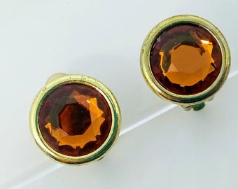 1980s 2cm orange rhinestone earrings, vintage statement earrings, vintage 1980s earrings, vintage orange clip on earrings, orange earrings