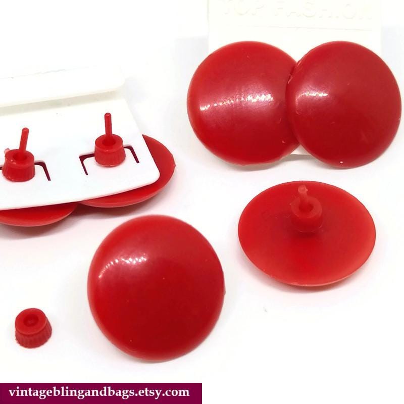 Boucles D'oreilles Vintage Plastique Rouge & Blanc à Pans - Années 60/70 ?