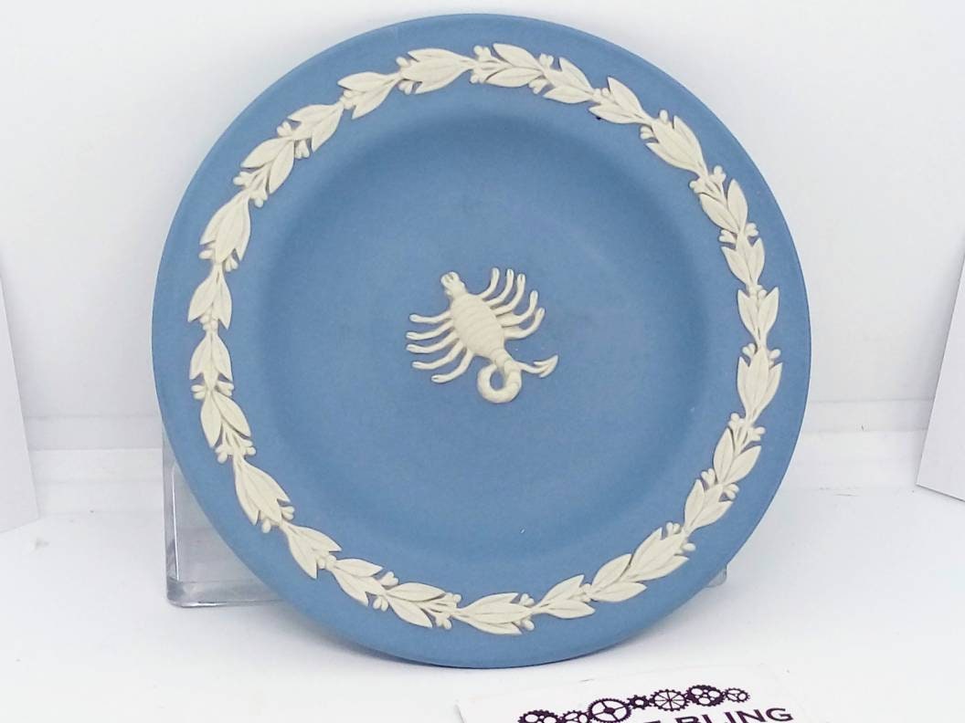 Image of 112mm Scorpion Plate, Blue Vintage Wedgwood Jasperware Pin Tray, English Trinket Dish, Plate #3