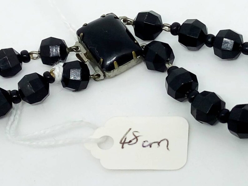 graduated necklace emo mourning Goth necklace vintage Black necklace 1980s 48cm twin strand faceted black bead necklace black necklace