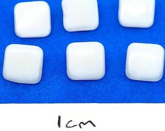 6 1cm unused 1930s vintage white buttons, vintage white glass buttons, square buttons, art deco glass buttons, sewing notions, haberdashery