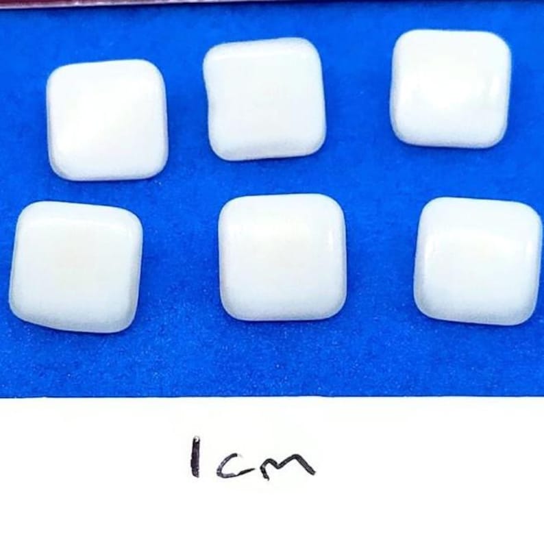 6 1cm unused 1930s vintage white buttons, vintage white glass buttons, square buttons, art deco glass buttons, sewing notions, haberdashery image 1