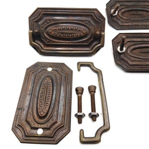 96x58mm 1900s reclaimed Antique classic handle, brass classical drawer handle, swing drop handle, architectural salvage cupboard handle