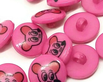 6 17mm 1970s vintage pink mouse buttons, 1970s novelty pink buttons, children's mouse buttons, 1970s vintage cartoon buttons, 1970s buttons