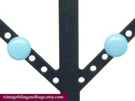 8mm light blue 1980s earrings, small 1980s blue e… - image 2