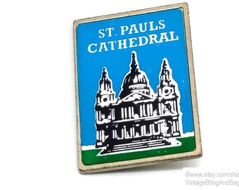 3x2cm 1980s Vintage enamel London pin, 1980s London St Paul's cathedral badge, Vintage London badge, vintage St Paul's cathedral button pin