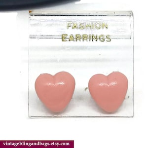 1cm 1980s pink heart earrings, pink earrings, vintage pink heart studs, stud earrings, vintage pink plastic studs, heart earrings