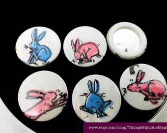 45mm Pink or blue pocket mirror, small handbag mirror, rabbit pocket mirror, rabbit handbag mirror, handmade lipstick mirror, Easter gift