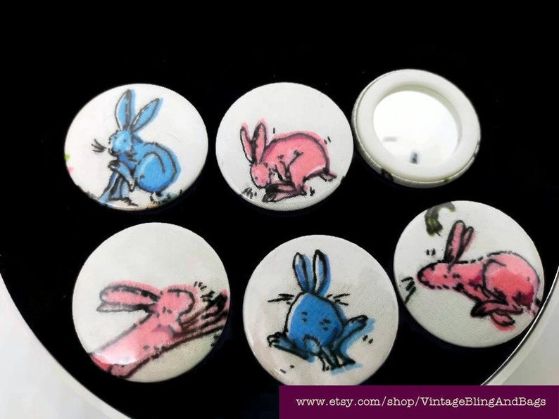 45mm Pink or blue pocket mirror, small handbag mirror, rabbit pocket mirror, rabbit handbag mirror, handmade lipstick mirror, Easter gift image 1