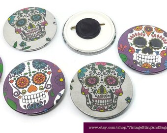 45mm handmade sugar skull magnet, Sugar skull refrigerator magnet, day of the dead magnet, Día de los Muertos gift, skull kitchen decor