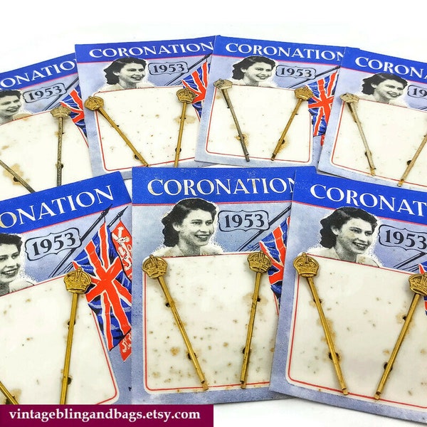 SECONDS 1953 Queen Elizabeth ii coronation souvenir Bobby pins, royal memorabilia, Queen Elizabeth ii bobby pins, collectables