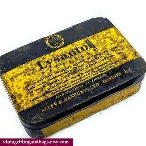 1950s vintage Lysantol pastilles advertising tin, medicine tin, vintage tin, storage tin, vintage advertising tin, pharmaceutical tin retro