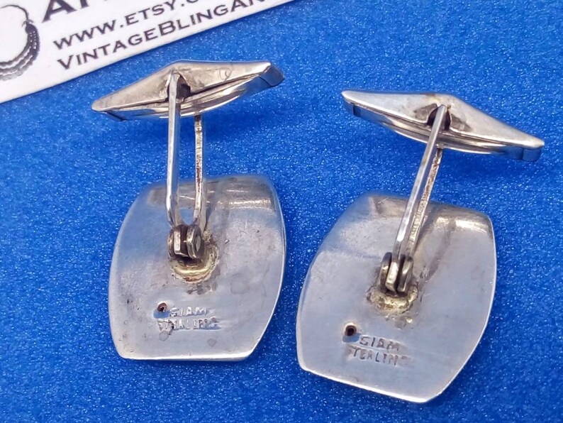 Vintage silver cufflinks vintage 1960s cufflinks 30x28mm 1960s sterling silver cufflinks blue enamel cuff links Siam silver cufflinks
