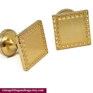 1970s Vintage cufflinks, vintage gold cufflinks, retractable chain cufflinks, gifts for men, square cufflinks, father&#39;s Day, 1970s menswear