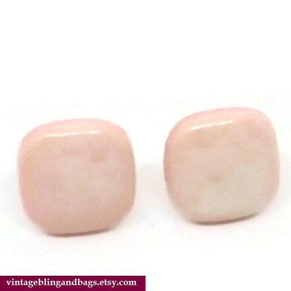 1cm Very light pink 1980s square earrings, small … - image 1