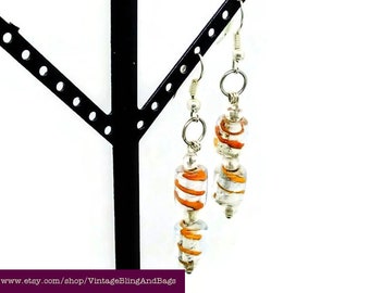 6cm Vintage orange earrings, vintage drop earrings, vintage lampwork bead earrings, orange drop earrings, glass earrings, gift for her