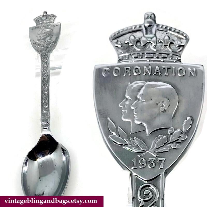 スターリングシルバーアノインティングスプーン1937 Coronation Vintage 1937 King George VI Coronation Commemorative Souvenir