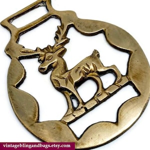 85x73mm vintage stag horse brass, brass ornament, brass knick-knack, traditional English horse brass, vintage stag decor, brass stag plaque