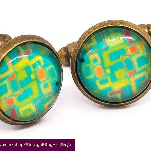 Handmade cufflinks, art deco cufflinks, geometric cufflinks, gifts for men, Christmas cufflinks, Christmas gift idea, green cufflinks