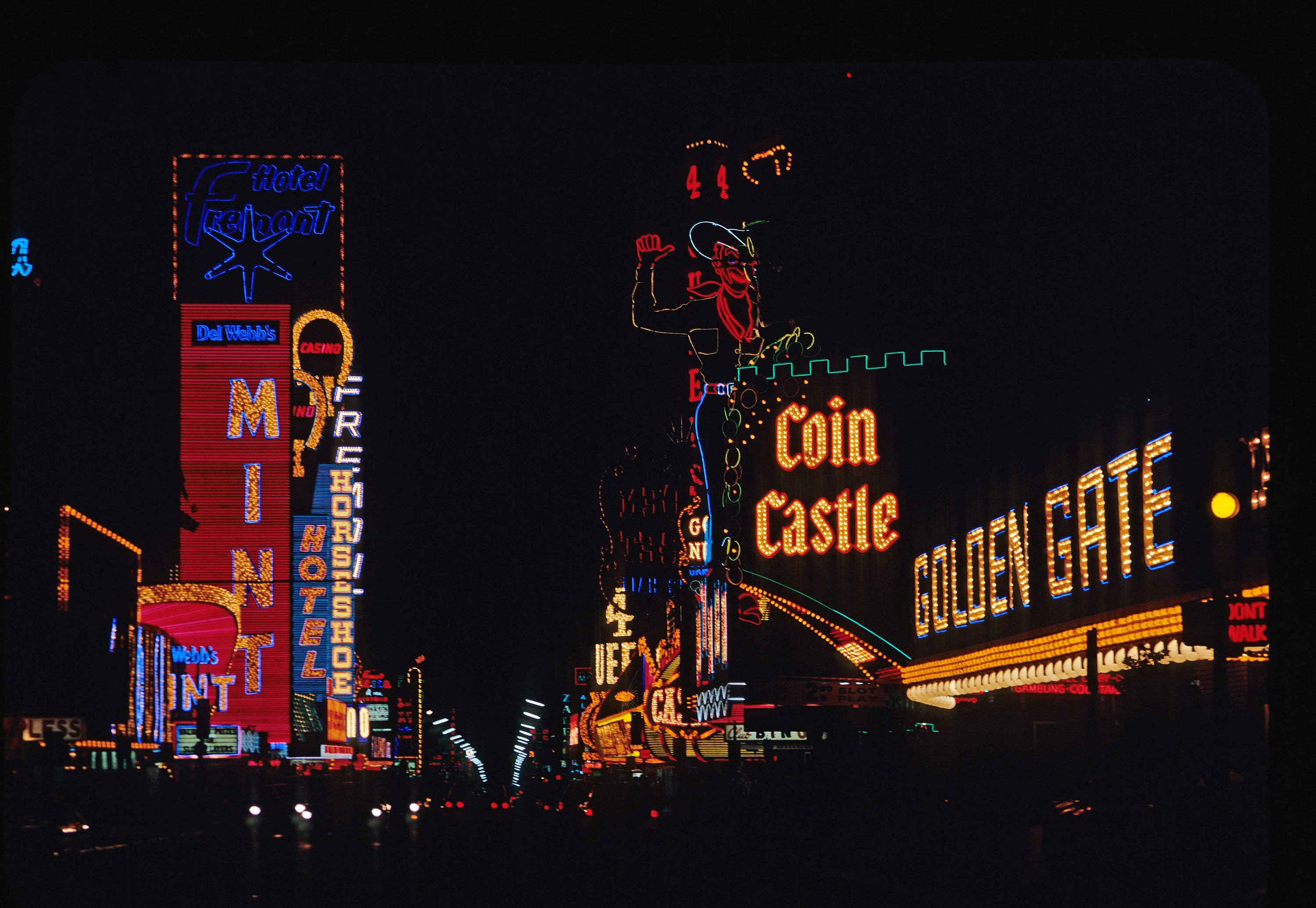 Vintage 1960-70's Las Vegas Casinos and Neon Signs at Night on the