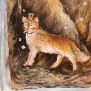 Peinture à l'huile originale de chat, peinture de chaton mignon lunatique, peinture d'animal félin magique, art abstrait fantastique, art mural éthéré de conte de fées