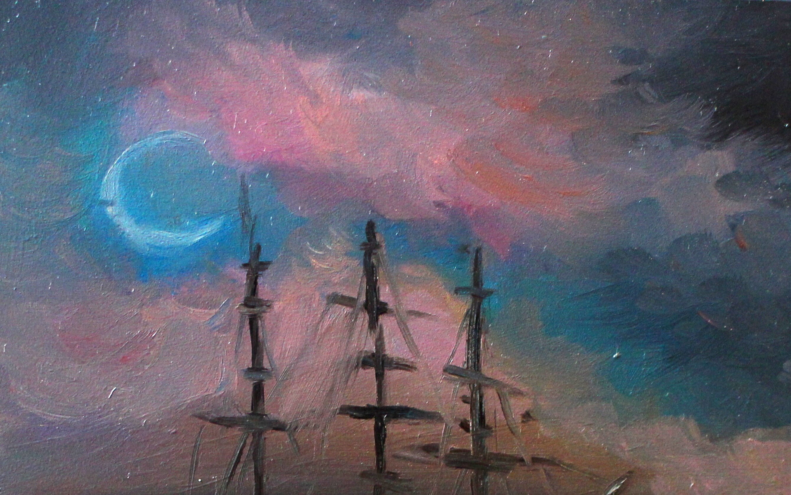 Original Ship Oil Painting, Galleon Blue Sea Painting, Dreamy Peaceful ...