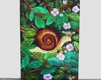 インクキャップカタツムリ、オリジナルアクリル画、15.5 x 26インチ