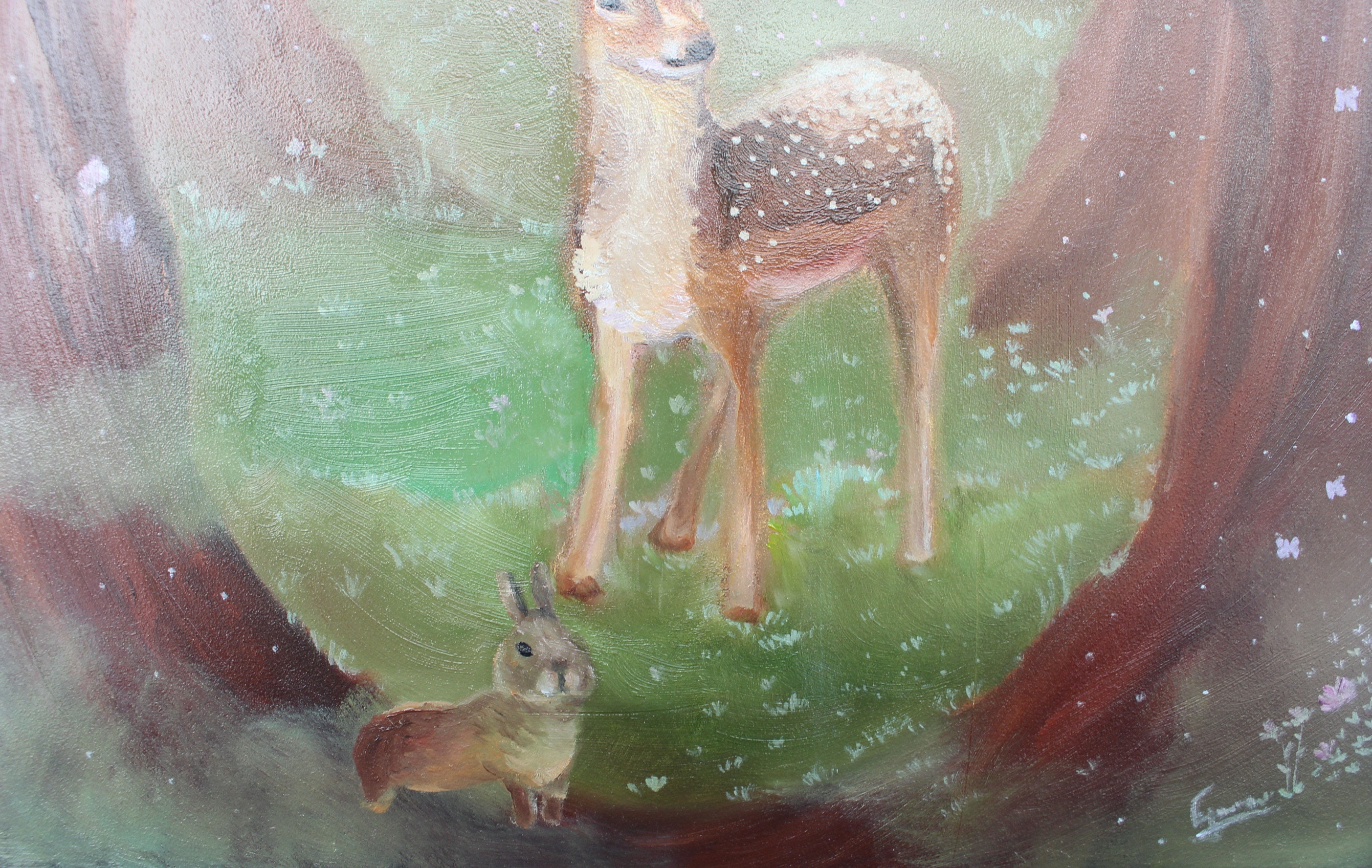 Original Fawn Oil Painting, Rabbit Forest, Whimsical Ethereal Art - Etsy