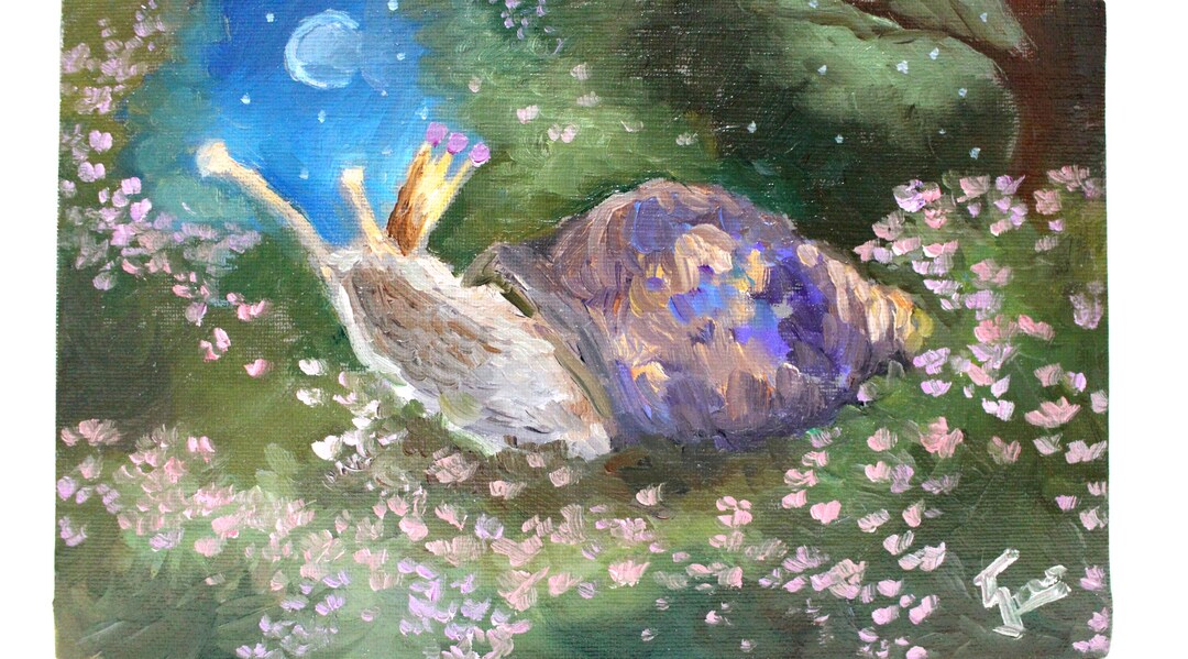 Original Snail Oil Painting, Surreal Cute Snail Painting, Whimsical ...