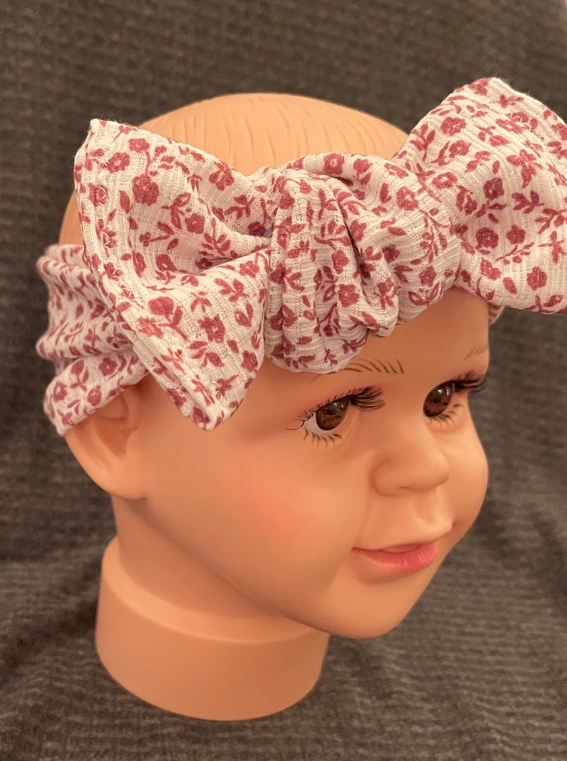 Bow Hand-tied Hair Accessory Baby Turban Tiny Plum Flowers Baby Headband Soft Knit Handmade Stretch