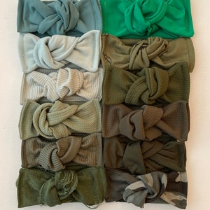 Green Tones Headbands, Baby Turban, Bow, Hand-tied, chunky Bows, Nylon Headbands, Handmade, Stretch,  Accessory, Adjustable Headbands