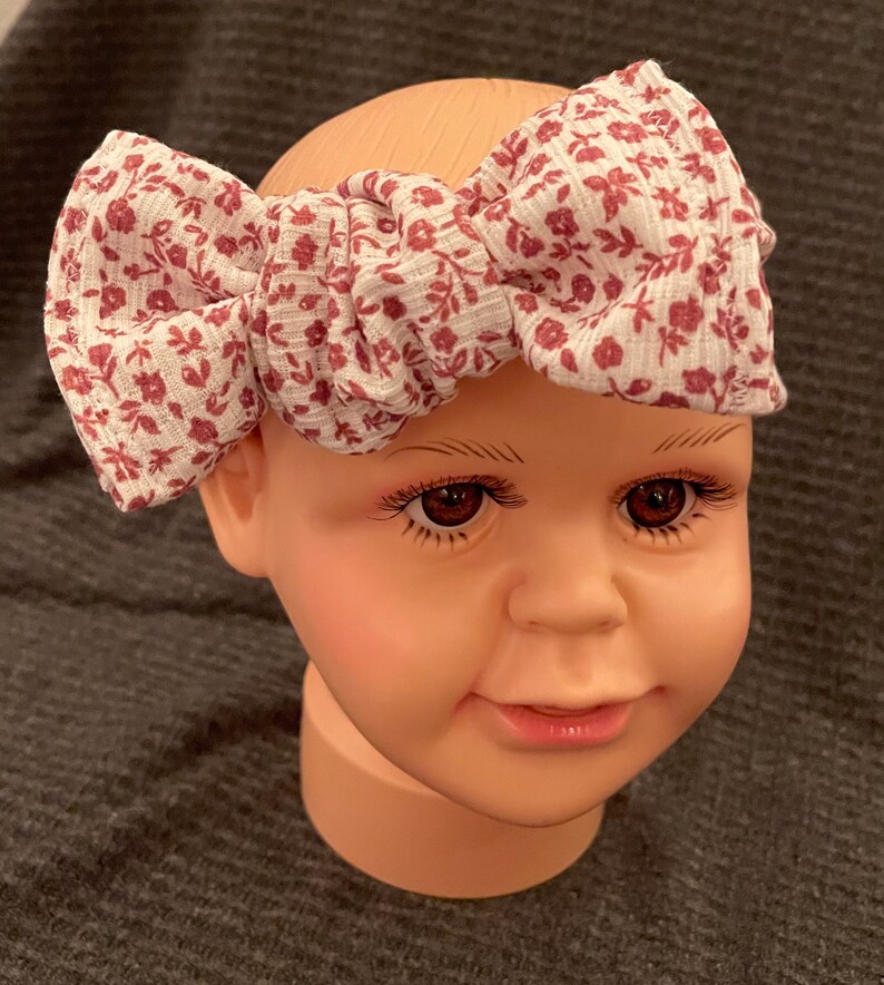 Bow Hand-tied Hair Accessory Baby Turban Tiny Plum Flowers Baby Headband Soft Knit Handmade Stretch