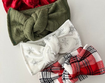 Christmas Head wraps, Baby Turban, Bow, Hand-tied, chunky Bows, Handmade, Stretch,  Accessory, Adjustable Headbands, Velvet