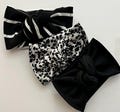 Black Floral & Stripe Head wraps, Baby Turban, Bow, Hand-tied, chunky Bows, Handmade, Stretch,  Accessory, Adjustable, Flowers, Stripes