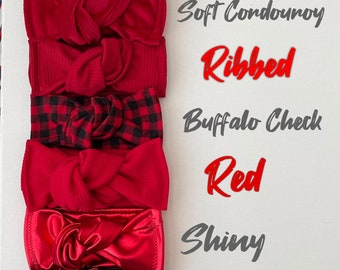Red Tones Headbands, Baby Turban, Bow, Hand-tied, chunky Bows, Christmas Bows, Handmade, Stretch,  Accessory, Adjustable Headbands