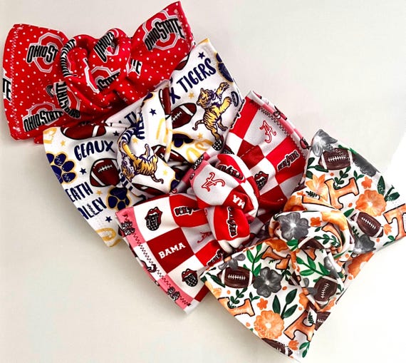 College Football Head wraps, Baby Turban, Bow, Hand-tied Bows, Handmade, Stretch,  Accessory, Adjustable Headbands, Ohio, Notre Dame, Mascot