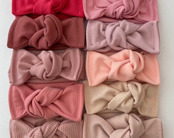 Pink Tones Headbands, Baby Turban, Bow, Hand-tied, chunky Bows, Nylon Headbands, Handmade, Stretch,  Accessory, Adjustable Headbands