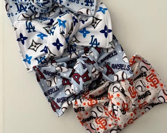Baseball Head wraps, Baby Turban, Bow, Hand-tied, chunky Bows, Handmade, Stretch,  Accessory, Adjustable Headbands, Dodgers, Angels, Giants