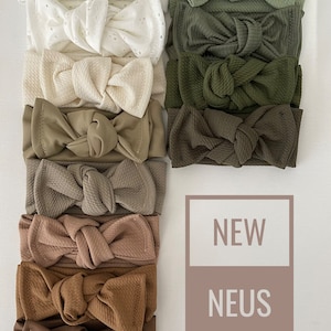 Neutral Tones Headbands, Baby Turban, Bow, Hand-tied, chunky Bows, Nylon Headbands, Handmade, Stretch,  Accessory, Adjustable Headbands