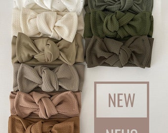 Neutral Tones Headbands, Baby Turban, Bow, Hand-tied, chunky Bows, Nylon Headbands, Handmade, Stretch,  Accessory, Adjustable Headbands