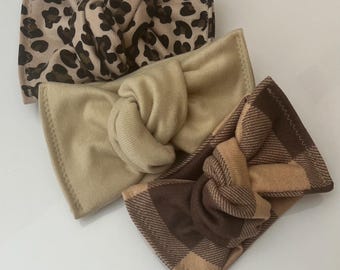 Fall Cheetah & Plaid Baby Headwrap: Handmade Flannel Bow Turban