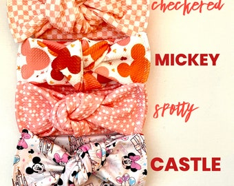 Mickey Minnie Bows, Baby Turban, Bow, Hand-tied, chunky Bows, Handmade, Stretch,  Accessory, Adjustable Head wraps