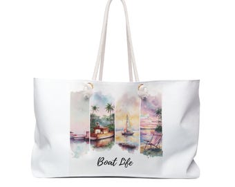 Boat Day Weekender Bag - Nautical Tote for Getaways, Beach Trips, Boat Trips, Travel, Vacation & Many More