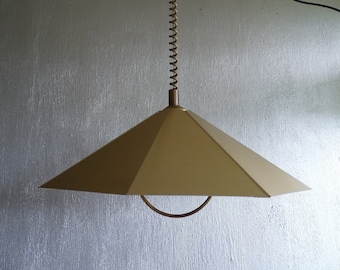 Cubism, metal lamp by Dijkstra, Dutch design octagonal pendant retractable, golden brush metal pendant, ceiling lamp,