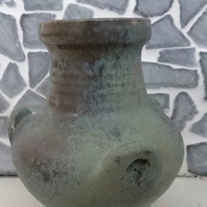 DOK, De Olde Kruyk, Milsbeek, Amphorenvase, grünlich, Vase mit 3 Ähren, niederländische Keramik, matte Glasur