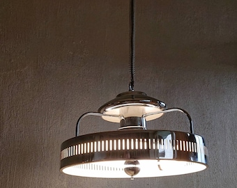 Unique chrome space age era, UFO pendant, Scandinavian design, ceiling light,