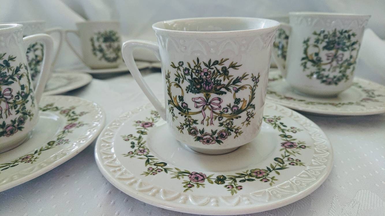 Lot De 3 Tasses Et Soucoupes Villeroy & Boch Trianon - Blanc Vintage