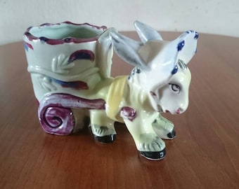 Mule pulling cart, donkey planter - Japanese planter, cactus planter